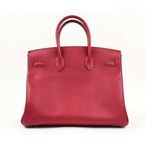 34 - HERMÈS BIRKIN 35 ROUGE, palladium hardware, top handles, color matching leather lining, one zip pock... 