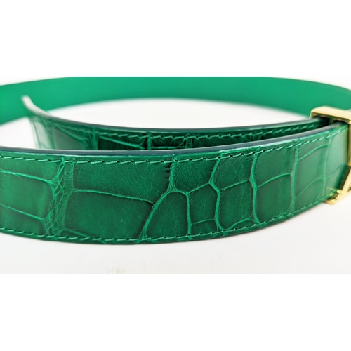 35 - LOUIS VUITTON CROCODILE BELT, green exotic leather with gold tone initials at the front, size 80/32,... 