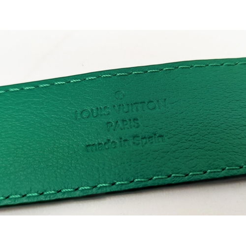 35 - LOUIS VUITTON CROCODILE BELT, green exotic leather with gold tone initials at the front, size 80/32,... 