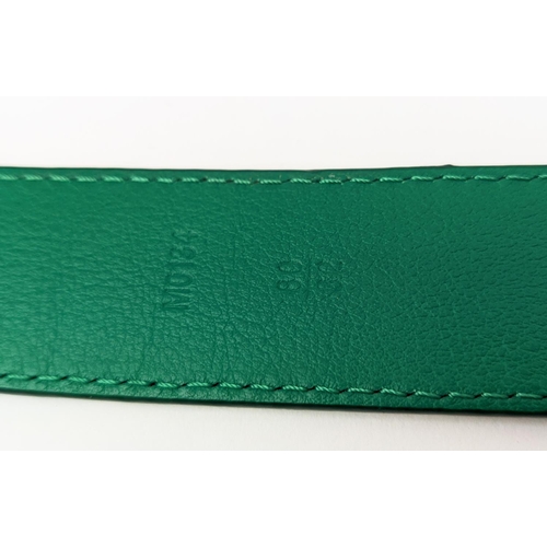 35 - LOUIS VUITTON CROCODILE BELT, green exotic leather with gold tone initials at the front, size 80/32,... 