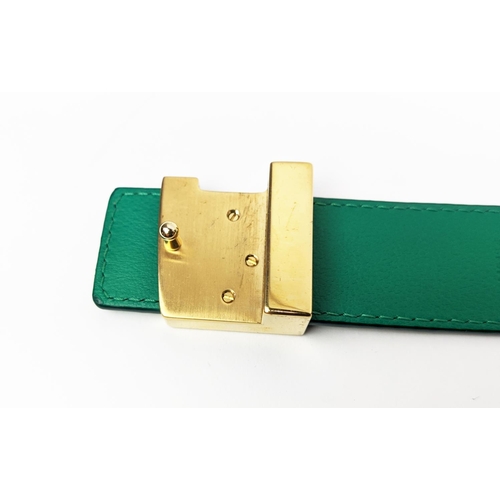 35 - LOUIS VUITTON CROCODILE BELT, green exotic leather with gold tone initials at the front, size 80/32,... 