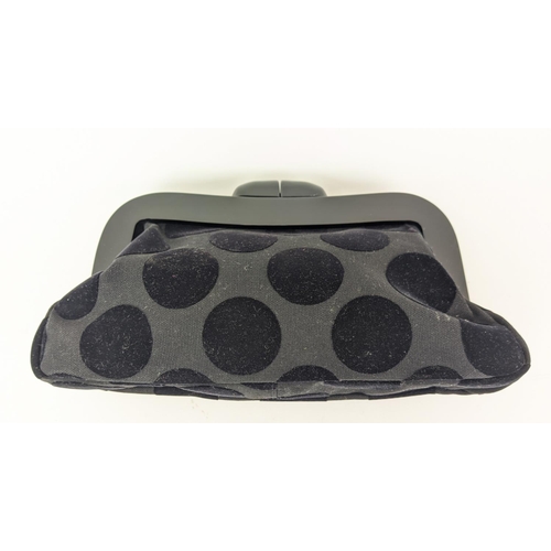 38 - LULU GUINESS VINTAGE CLUTCH, with crossover clasp in black resin, polka dot pattern with purple fabr... 