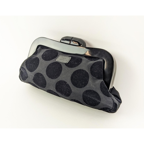 38 - LULU GUINESS VINTAGE CLUTCH, with crossover clasp in black resin, polka dot pattern with purple fabr... 