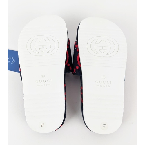 48 - GUCCI KIDS TOWELLING SLIDERS, monogrammed, made in Italy, with box and dust bag, size 27.