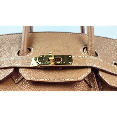 49 - HERMÈS BIRKIN 35 GOLD, gold tone hardware, top handles, color matching leather lining, one zip pocke... 