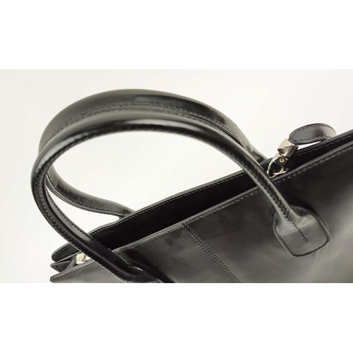 50 - PALOMA PICASSO VINTAGE BAG, black leather with gold tone hardware, top zip closure and double handle... 