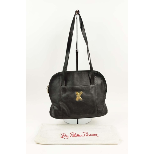 50 - PALOMA PICASSO VINTAGE BAG, black leather with gold tone hardware, top zip closure and double handle... 