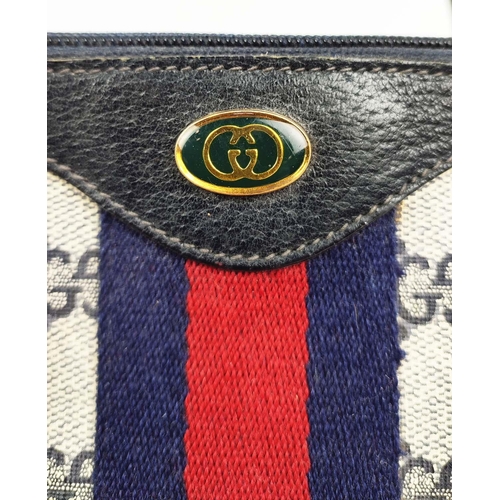 51 - GUCCI VINTAGE BOSTON WEB BAG, monogram coated canvas with navy leather trims and two top handles, wi... 