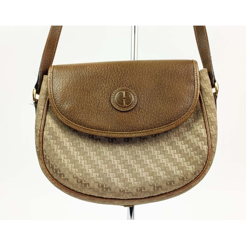 53 - GUCCI VINTAGE BAG, canvas with leather front flap with snap closure, trims and adjustable shoulder/c... 