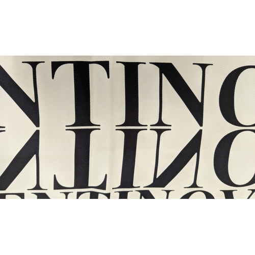 55 - VALENTINO LOGO SILK SCARF, made in Italy, patterned with the brand name on off white background and ... 