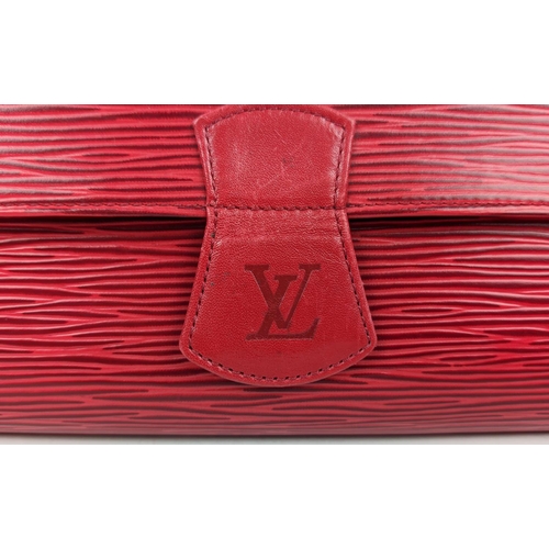 56 - LOUIS VUITTON ROLEAU BIJOUX JEWELLERY CASE, red epi leather, foldover design, front flap closure, tw... 