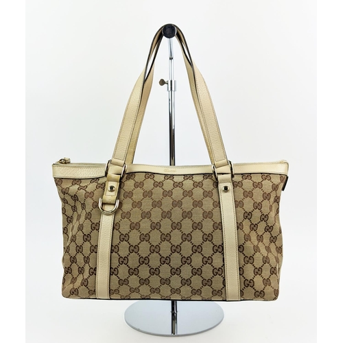 60 - GUCCI VINTAGE ABBEY D RING SHOULDER BAG, monogram canvas with leather trims and handles, pale gold h... 