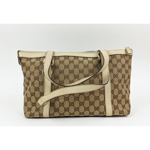 60 - GUCCI VINTAGE ABBEY D RING SHOULDER BAG, monogram canvas with leather trims and handles, pale gold h... 