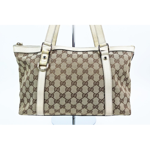 60 - GUCCI VINTAGE ABBEY D RING SHOULDER BAG, monogram canvas with leather trims and handles, pale gold h... 