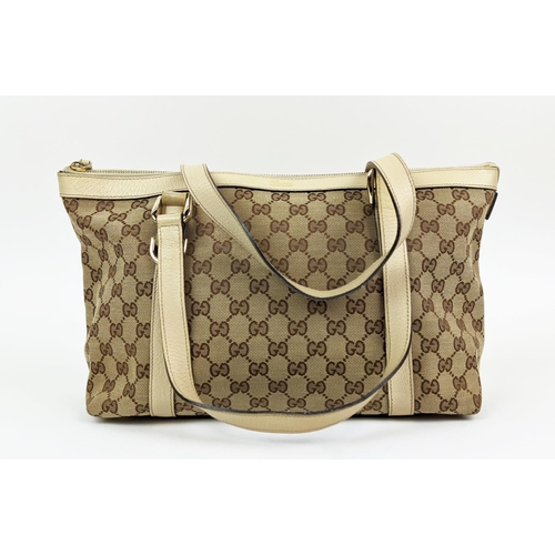 60 - GUCCI VINTAGE ABBEY D RING SHOULDER BAG, monogram canvas with leather trims and handles, pale gold h... 