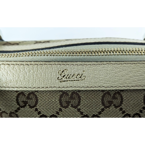 60 - GUCCI VINTAGE ABBEY D RING SHOULDER BAG, monogram canvas with leather trims and handles, pale gold h... 