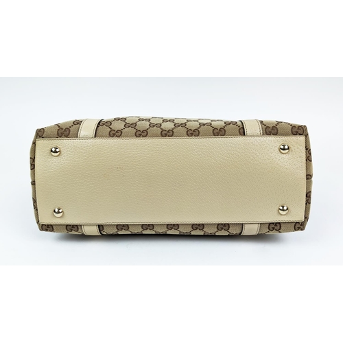 60 - GUCCI VINTAGE ABBEY D RING SHOULDER BAG, monogram canvas with leather trims and handles, pale gold h... 