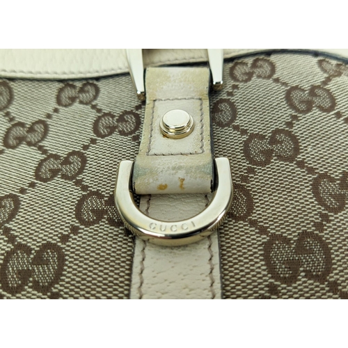 60 - GUCCI VINTAGE ABBEY D RING SHOULDER BAG, monogram canvas with leather trims and handles, pale gold h... 