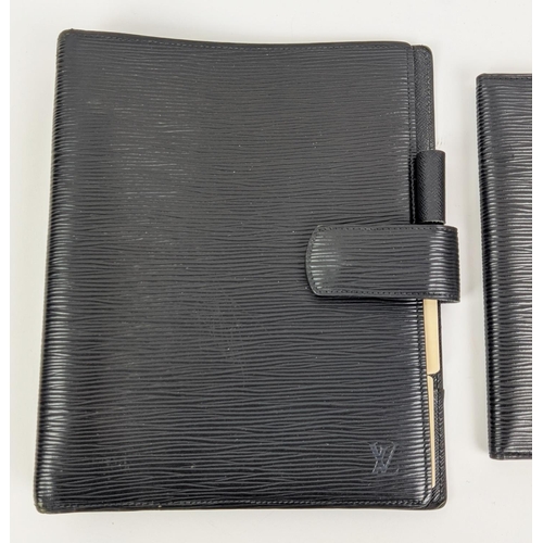 61 - LOUIS VUITTON BLACK EPI LEATHER SET, including address book cover 19cm x 23cm, agenda/notebook cover... 