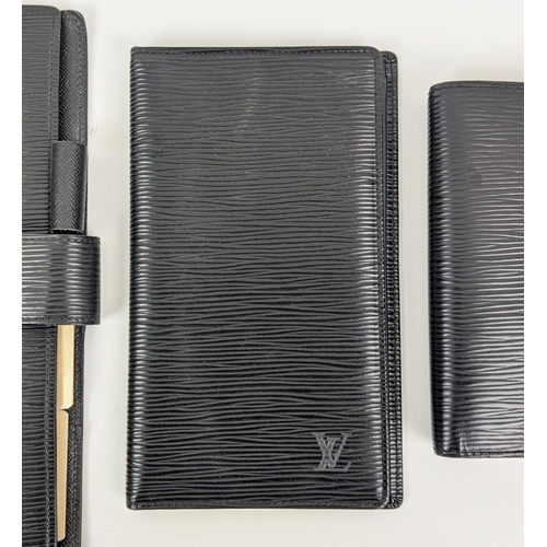 61 - LOUIS VUITTON BLACK EPI LEATHER SET, including address book cover 19cm x 23cm, agenda/notebook cover... 