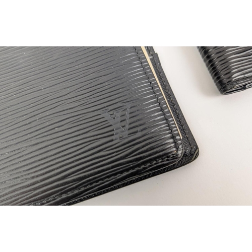 61 - LOUIS VUITTON BLACK EPI LEATHER SET, including address book cover 19cm x 23cm, agenda/notebook cover... 