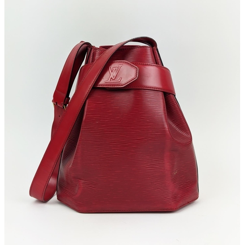 62 - LOUIS VUITTON VINTAGE SAC D'EPAULE BUCKET BAG, red epi leather with gold tone hardware, smooth leath... 