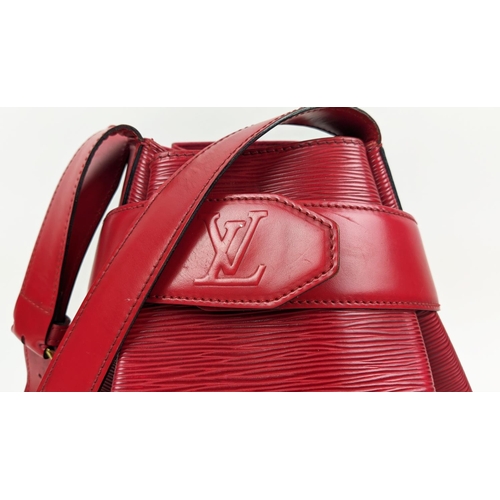 62 - LOUIS VUITTON VINTAGE SAC D'EPAULE BUCKET BAG, red epi leather with gold tone hardware, smooth leath... 