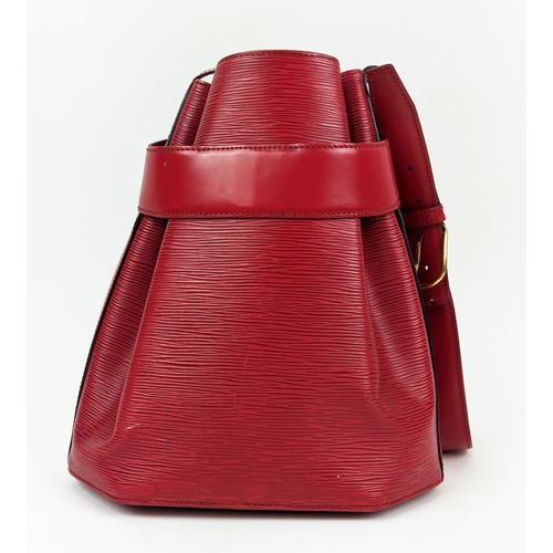 62 - LOUIS VUITTON VINTAGE SAC D'EPAULE BUCKET BAG, red epi leather with gold tone hardware, smooth leath... 