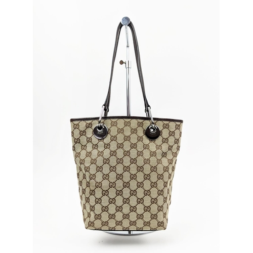 64 - GUCCI ECLIPSE SMALL BAG, monogram canvas with leather top handles, bottom and trims, fabric lining, ... 