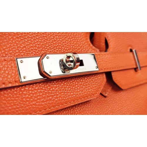 65 - HERMÉS ORANGE BIRKIN 35, Clemence leather with palladium hardware, top handles, color matching leath... 