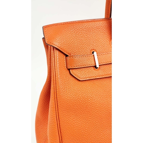 65 - HERMÉS ORANGE BIRKIN 35, Clemence leather with palladium hardware, top handles, color matching leath... 