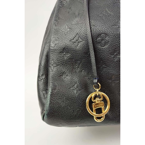 67 - LOUIS VUITTON ARTSY BAG, navy blue imprinted monogram leather, gilt metal hardware, tirette with key... 