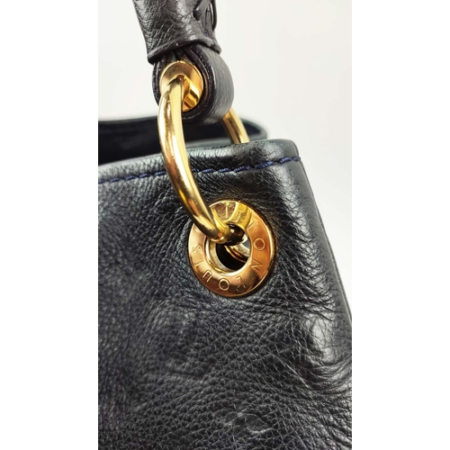 67 - LOUIS VUITTON ARTSY BAG, navy blue imprinted monogram leather, gilt metal hardware, tirette with key... 