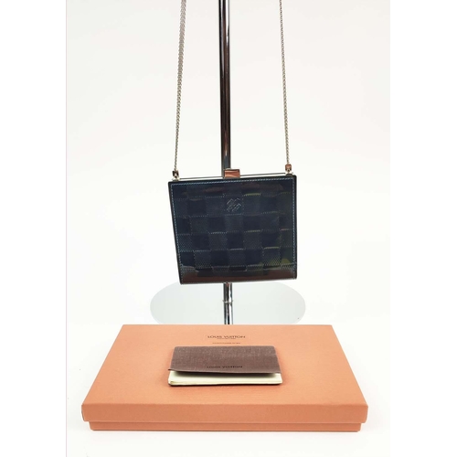 69 - LOUIS VUITTON EVENING BAG, petrol blue patent damier pattern body with matching smooth leather linin... 