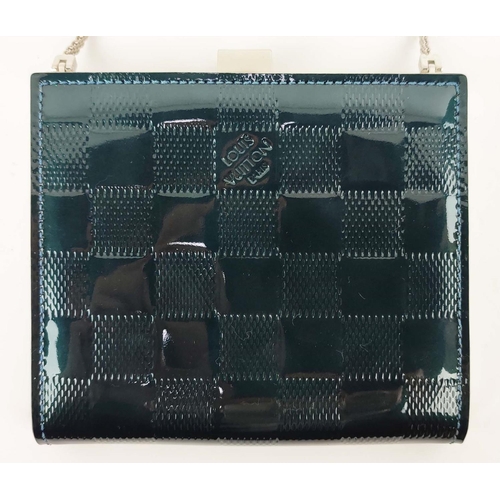 69 - LOUIS VUITTON EVENING BAG, petrol blue patent damier pattern body with matching smooth leather linin... 