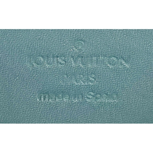 69 - LOUIS VUITTON EVENING BAG, petrol blue patent damier pattern body with matching smooth leather linin... 