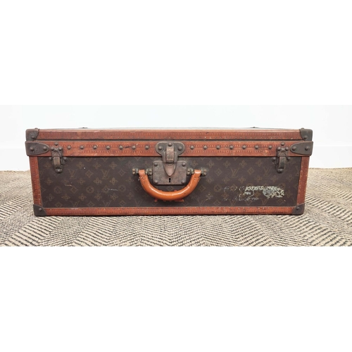 7 - LOUIS VUITTON VINTAGE HARD SUITCASE, monogrammed with leather handles and trims main compartment wit... 