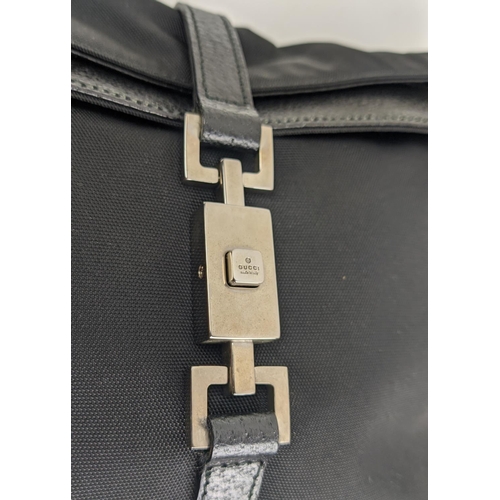 72 - GUCCI NYLON SHOULDER BAG, with leather trims and top single handle, silver tone hardware, push lock ... 