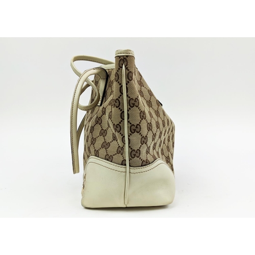 78 - GUCCI VINTAGE SHOULDER BAG, monogram canvas with leather handles, bottom and trims, iconic web strip... 