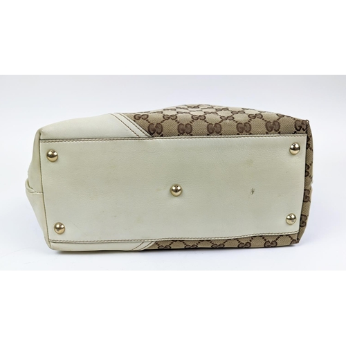 78 - GUCCI VINTAGE SHOULDER BAG, monogram canvas with leather handles, bottom and trims, iconic web strip... 