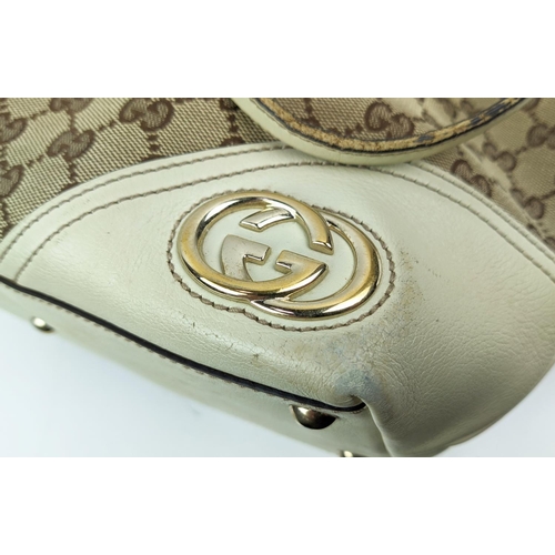 78 - GUCCI VINTAGE SHOULDER BAG, monogram canvas with leather handles, bottom and trims, iconic web strip... 