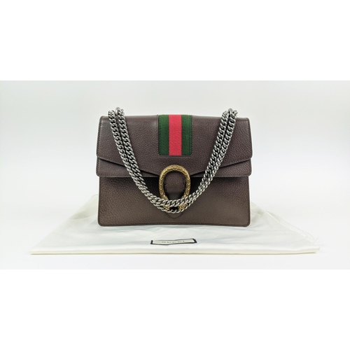 79 - GUCCI DIONYSUS BAG, grained leather with iconic web stripes, double headed tiger arc clasp, with a c... 