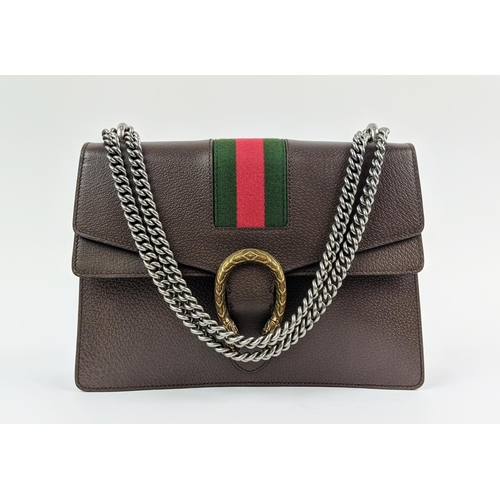 79 - GUCCI DIONYSUS BAG, grained leather with iconic web stripes, double headed tiger arc clasp, with a c... 