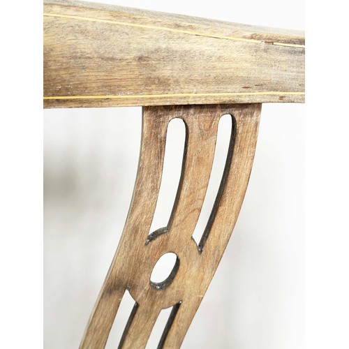 113 - HALL BENCH, early 20th century Edwardian fruitwood and inlaid with brass studded velvet upholstered ... 