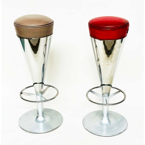 298 - JOHANSON DESGIN STOOLS, two with differing colour upholstered seats, by Leo Thafvelin. (2)