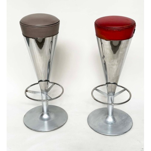 298 - JOHANSON DESGIN STOOLS, two with differing colour upholstered seats, by Leo Thafvelin. (2)