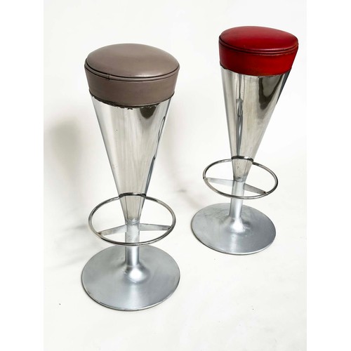 298 - JOHANSON DESGIN STOOLS, two with differing colour upholstered seats, by Leo Thafvelin. (2)