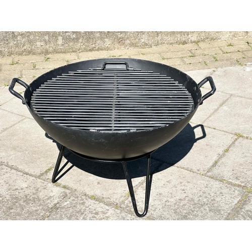 152 - INDIAN STYLE KADAI FIRE BOWL, heavy duty metal on stand, 79cm x 49cm H.