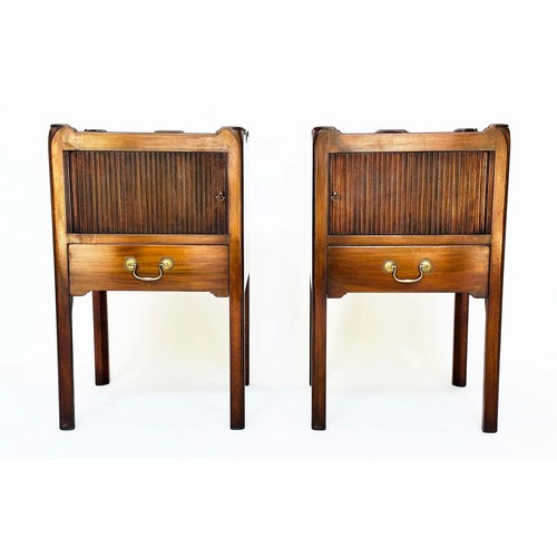 111 - BEDSIDE/LAMP TABLES, a pair, George III design mahogany each with tambour door and drawer, 49cm W x ... 