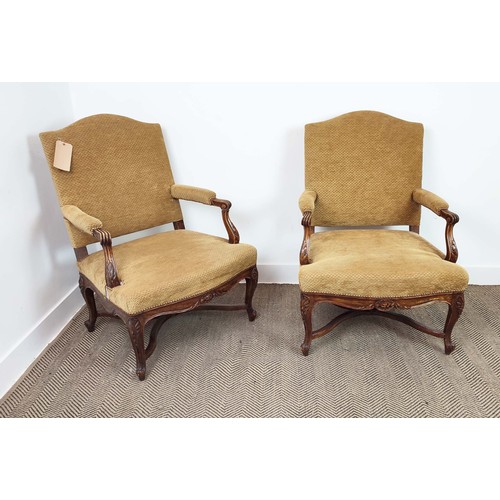 134 - FAUTEUILS, a pair, late 19th/early 20th French oak with chenille upholstery, each 73cm W x 101cm H. ... 